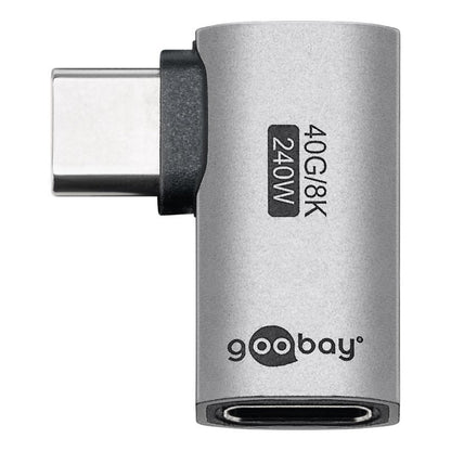 USB-C adapter 90° vinkel USB4 40Gbps 8K 240W USB-C han til hun metallic design.
