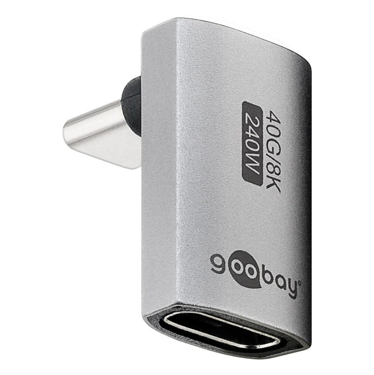 USB-C-adapter 90° vinklet, USB4, han til hun, 40Gbps, 8K video, Power Delivery op til 240W.