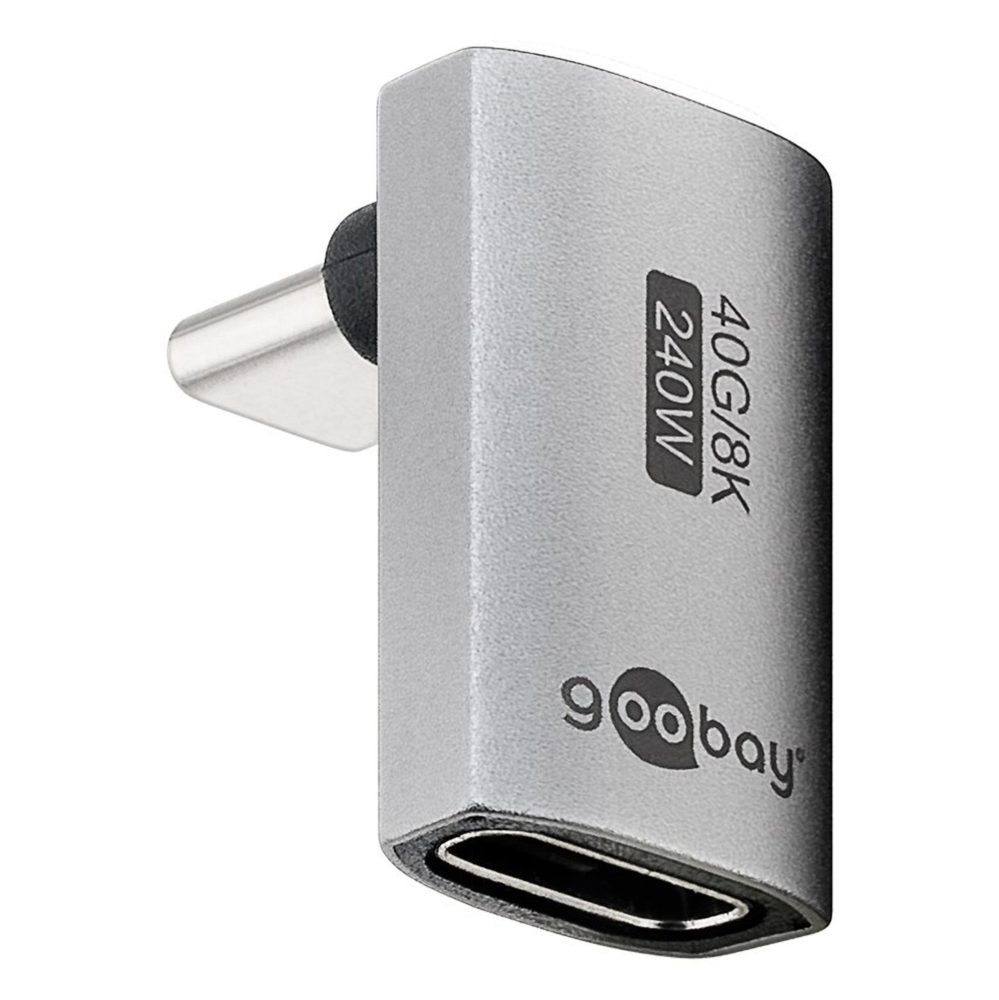 USB-C-adapter 90° vinklet, USB4, han til hun, 40Gbps, 8K video, Power Delivery op til 240W.