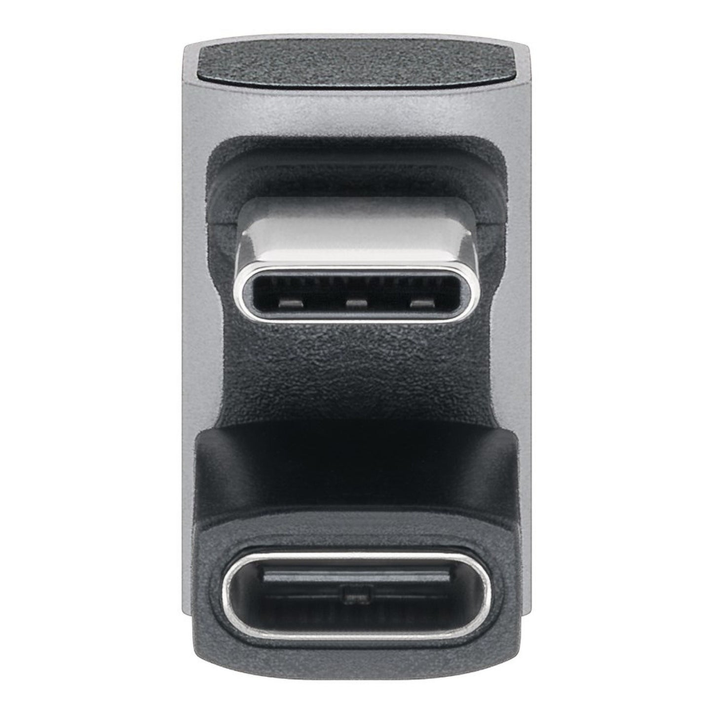 USB-C-adapter 180° U-formet, sort og sølv, til stabil USB-C-port med metalstik og USB4-understøttelse.