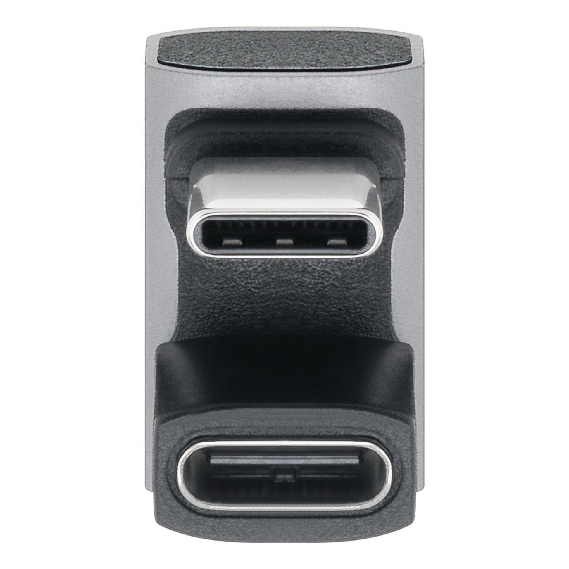 USB-C-adapter 180° U-formet, sort og sølv, til stabil USB-C-port med metalstik og USB4-understøttelse.