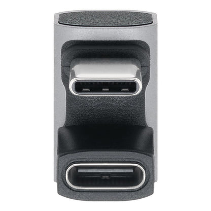 USB-C-adapter 180° U-formet, sort og sølv, til stabil USB-C-port med metalstik og USB4-understøttelse.