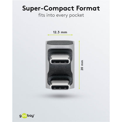 USB-C-adapter 180° U-formet med USB4, 12,3 mm bred, 20 mm høj, understøtter USB4-hastighed og 240W Power Delivery.