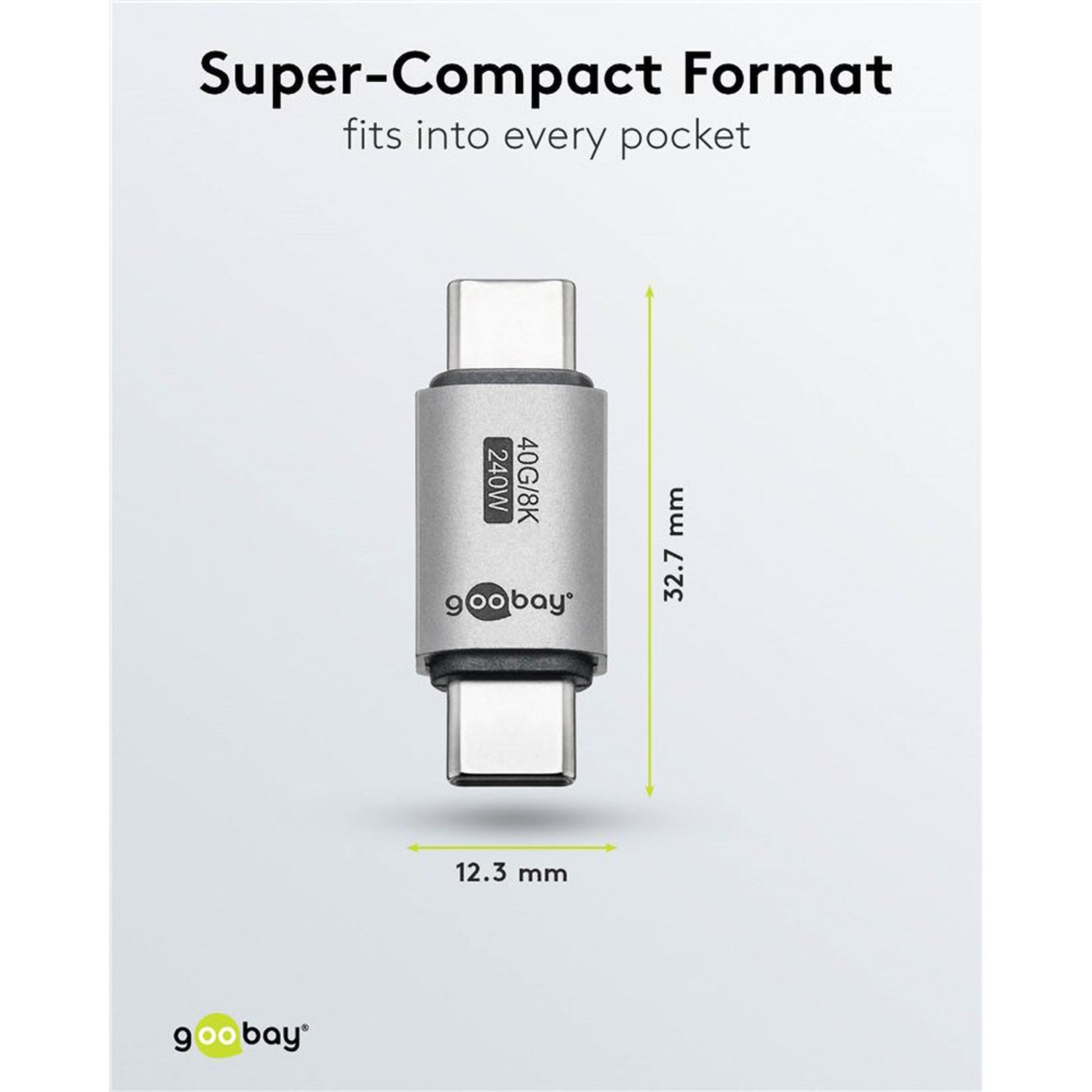 USB-C-adapter lige USB4 40 Gbit/s 240 W kompakt 32,7x12,3 mm.