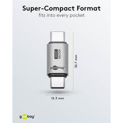USB-C-adapter lige USB4 40 Gbit/s 240 W kompakt 32,7x12,3 mm.