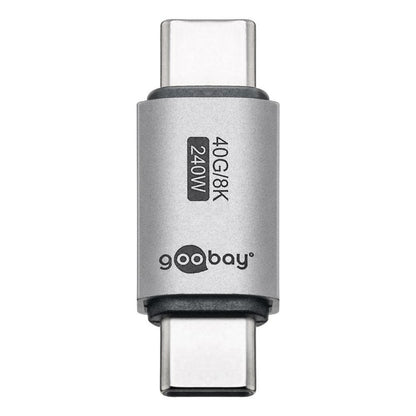 USB-C-adapter lige USB4 40 Gbit/s 240W sølv, USB-C stik i begge ender, label 40G/8K 240W.