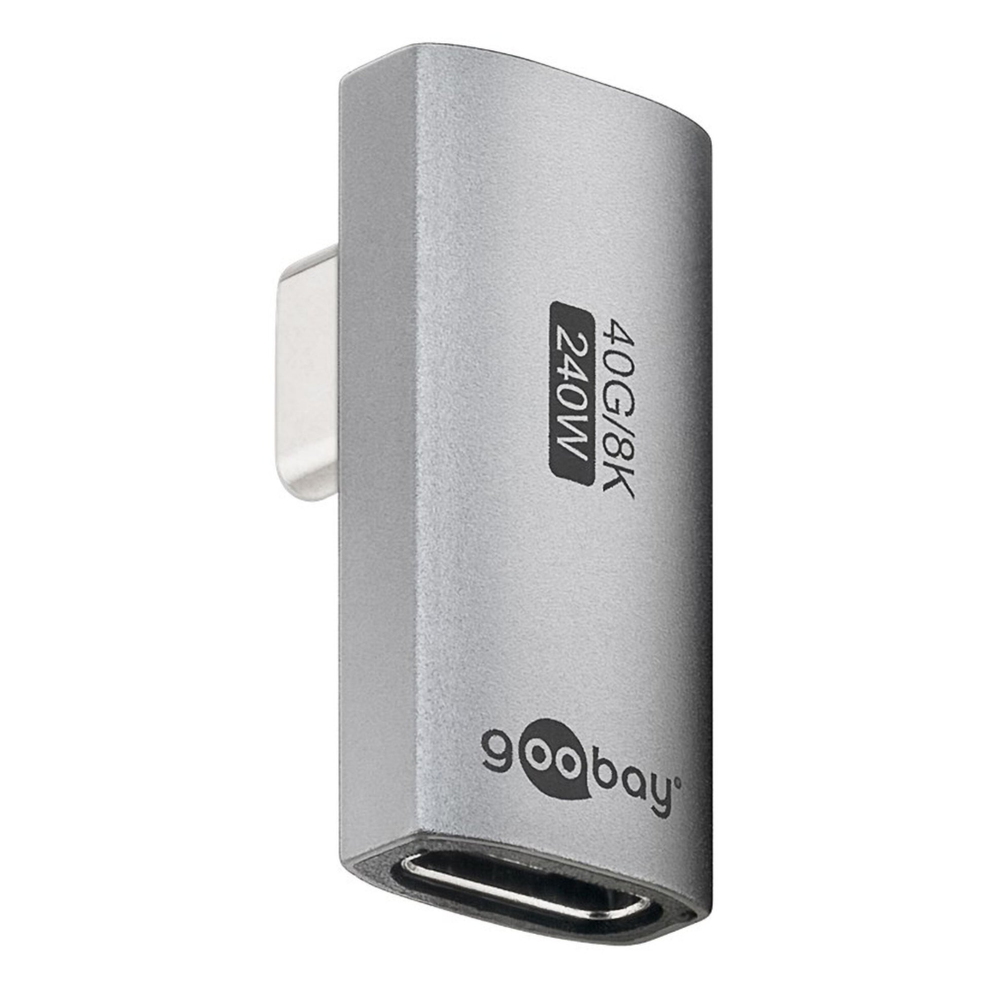 USB-C vinkeladapter 90° USB4, USB-C han til hun, 40Gbit/s, 8K, op til 240W.