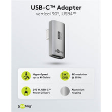 USB-C vinkeladapter 90° med USB4, 40 Gbit/s, 8K 60 Hz, op til 240W, aluminiumshus.