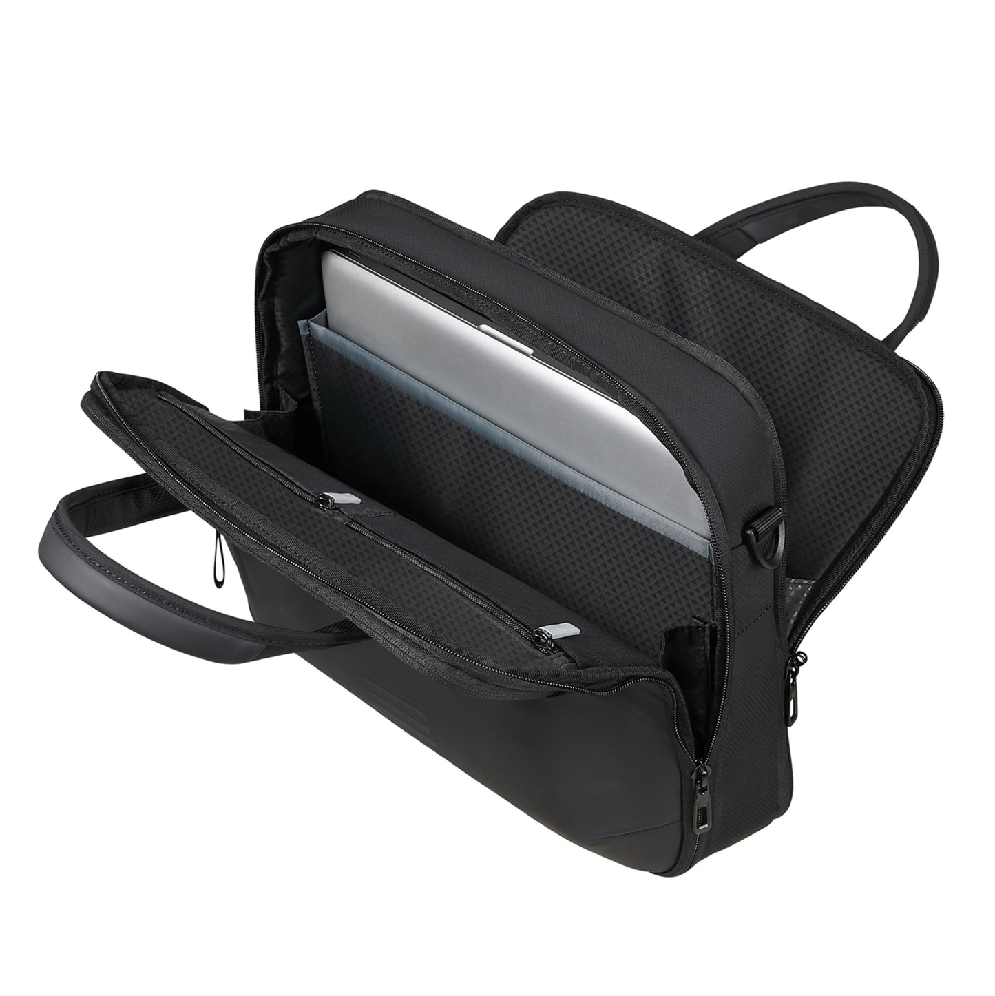 Samsonite Moderne Computer Taske 15,6" sort, vandafvisende, to håndtag, flere rum og lommer, organiseret interiør.