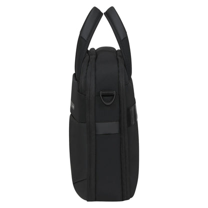 Samsonite Moderne Computer Taske 15,6" i sort, to polstrede top-håndtag, D-ring på siden, slidstærkt materiale, sideview.