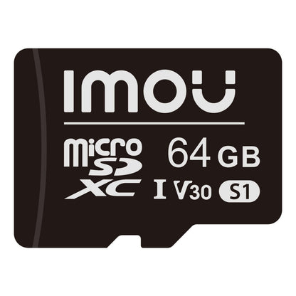 Imou S1 microSD hukommelseskort 64GB V30 frontvisning med hvid tekst.