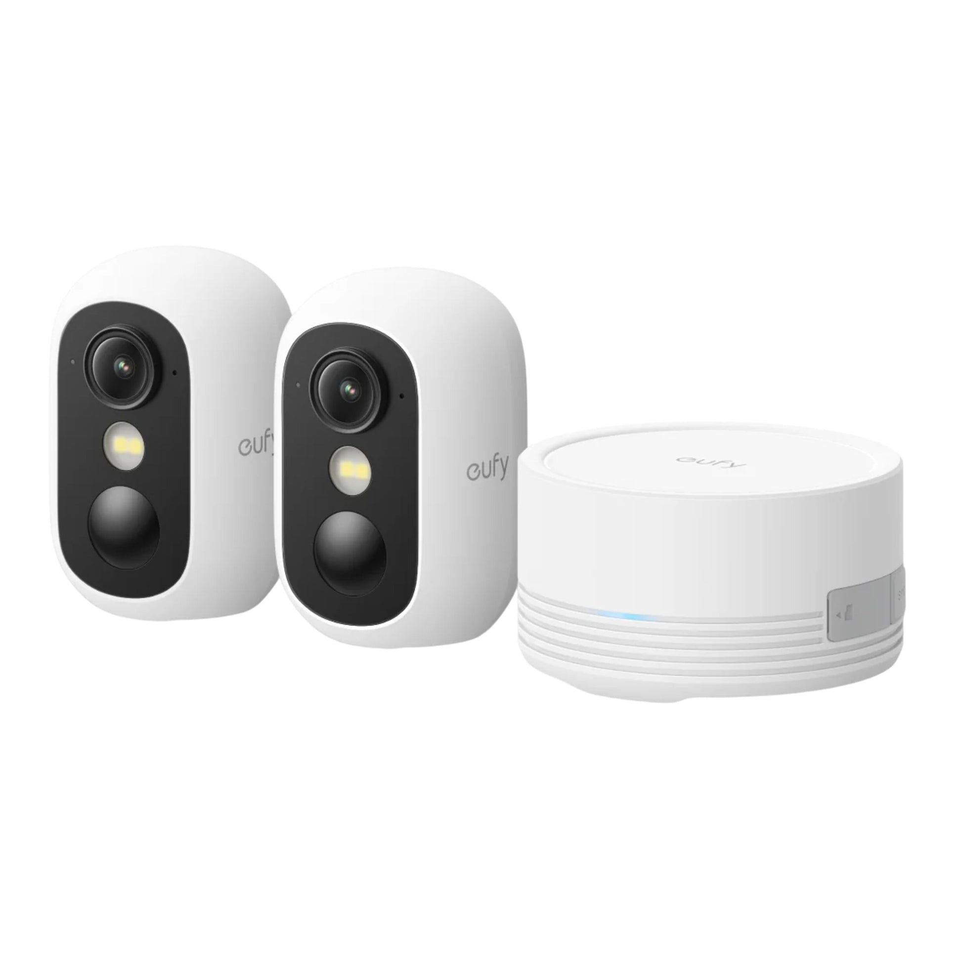 Eufy eufyCam C35 trådløs overvågningskamera 2-pak med rund basestation, hvid, lokal lagring.