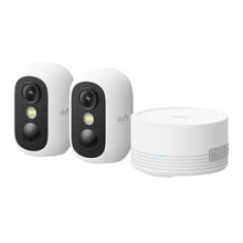 Eufy eufyCam C35 trådløs overvågningskamera 2-pak med rund basestation, hvid, lokal lagring.
