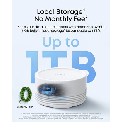 Eufy HomeBase Mini hvid til eufyCam C35 overvågningssystem, 8 GB indbygget lager, op til 1 TB, abonnementfri.