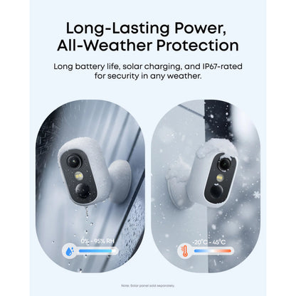 Eufy eufyCam C35 overvågningssystem 4-pak, tåler 0-95 RH og -20°C til 45°C, farve nattesyn, abonnementfri lagring.