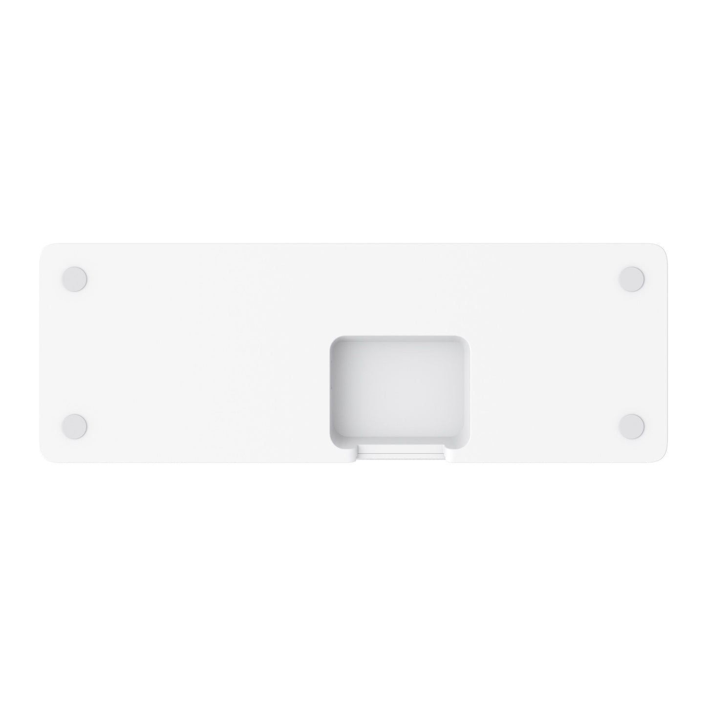 Eufy Smart Display E10 sikkerhedsdisplay, rektangulær med afrundede hjørner, fire hjørnepads og central fordybning med tap.