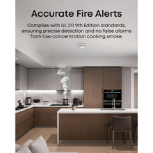 Eufy Røgsensor E10 hvid loftmonteret, synlig røg fra gryde, UL 217 9th Edition brandsikring.