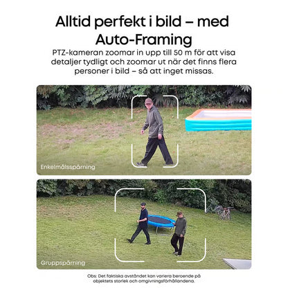 EUFY eufyCam S4 PTZ-overvågningssystem med solcellepanel (2-pak) følger automatisk én eller to personer udendørs.