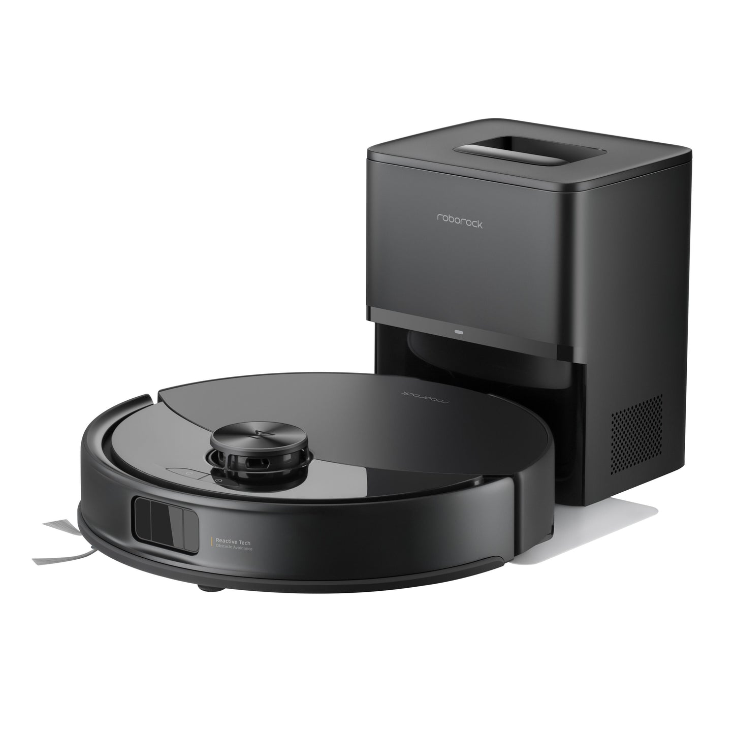 Roborock Q10 VF+ sorterer robotstøvsugere med matchende ladestation og selvtømmende dock.
