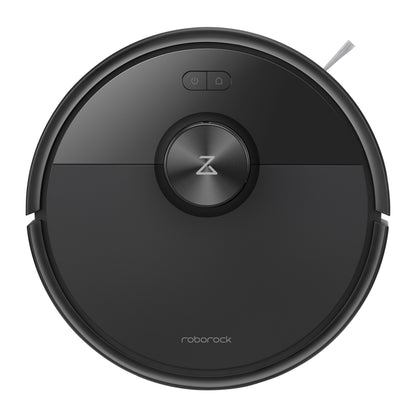 Roborock Q7 TF+ robotstøvsuger med ladestation, sortering, glat overflade, centralt sensorfelt og logo foran.