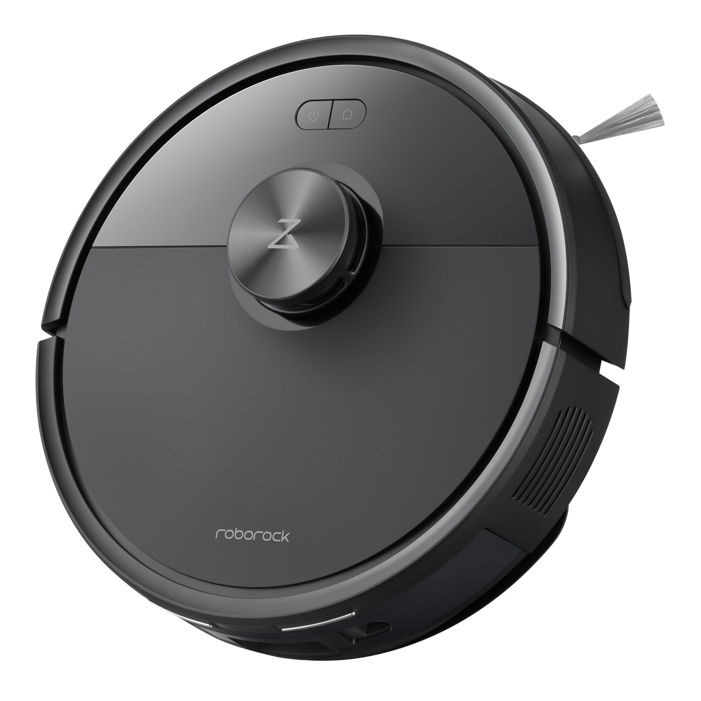 Roborock Q7 TF robotstøvsuger sort, rund med hævet 360° LiDAR-sensor på top og sidebørste.