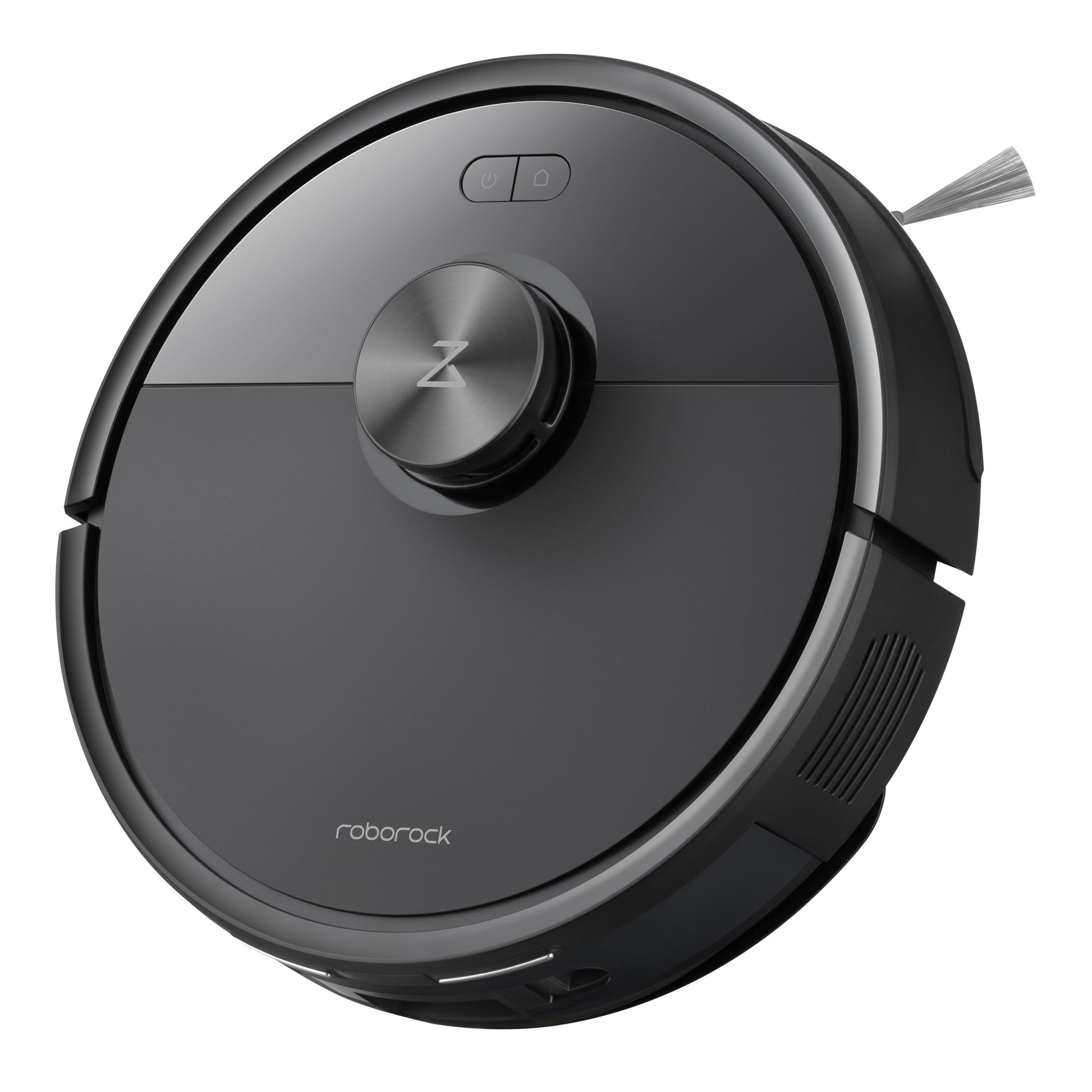 Roborock Q7 TF robotstøvsuger sort, rund med hævet 360° LiDAR-sensor på top og sidebørste.