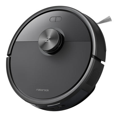 Roborock Q7 TF robotstøvsuger sort, rund med hævet 360° LiDAR-sensor på top og sidebørste.