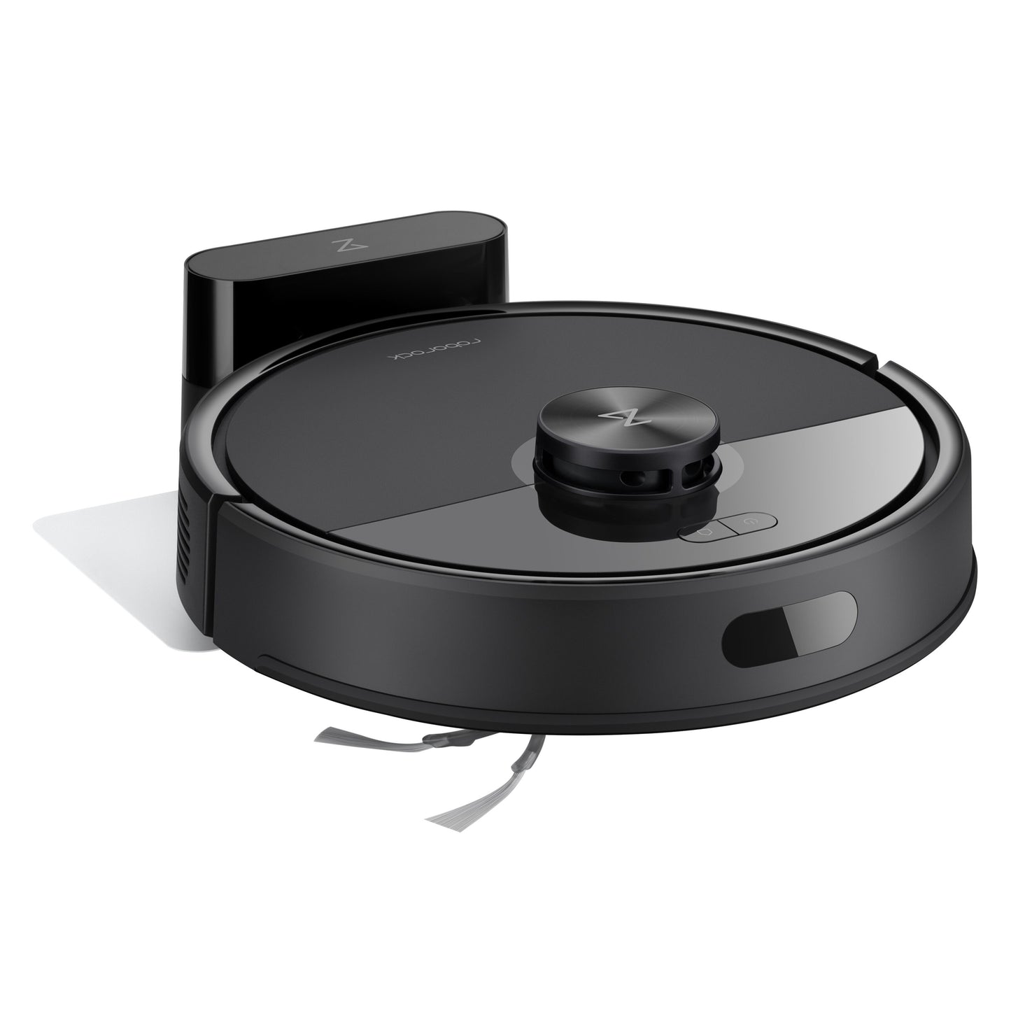 Roborock Q7 TF robotstøvsuger sort, rund med hævet top-sensor til LiDAR 360° navigation på ladestation.