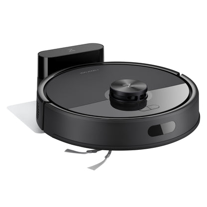 Roborock Q7 TF robotstøvsuger sort, rund med hævet top-sensor til LiDAR 360° navigation på ladestation.