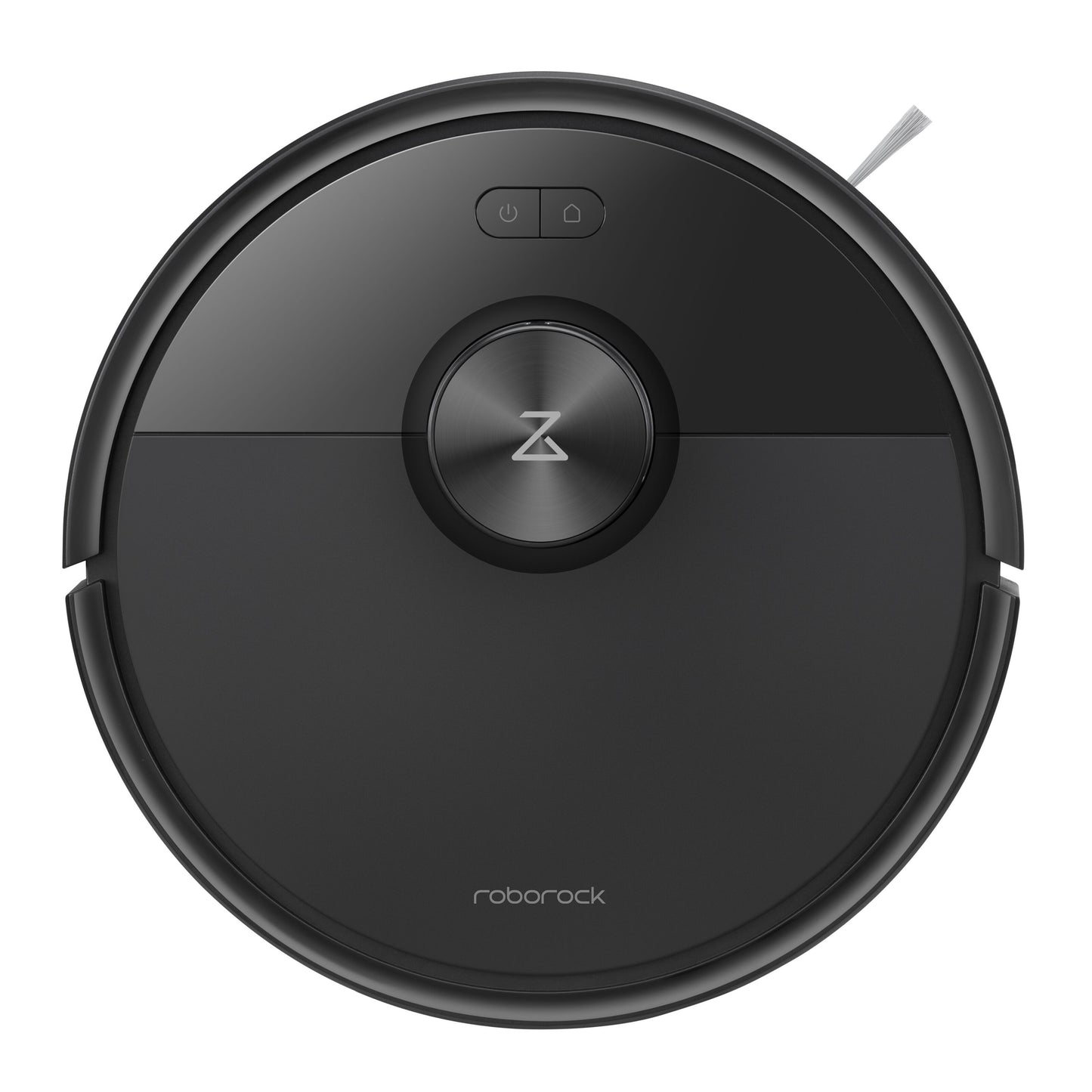 Roborock Q7 TF robotstøvsuger sort, rund med central sensor, LiDAR 360° navigation, to topknapper, Roborock-logo nederst.
