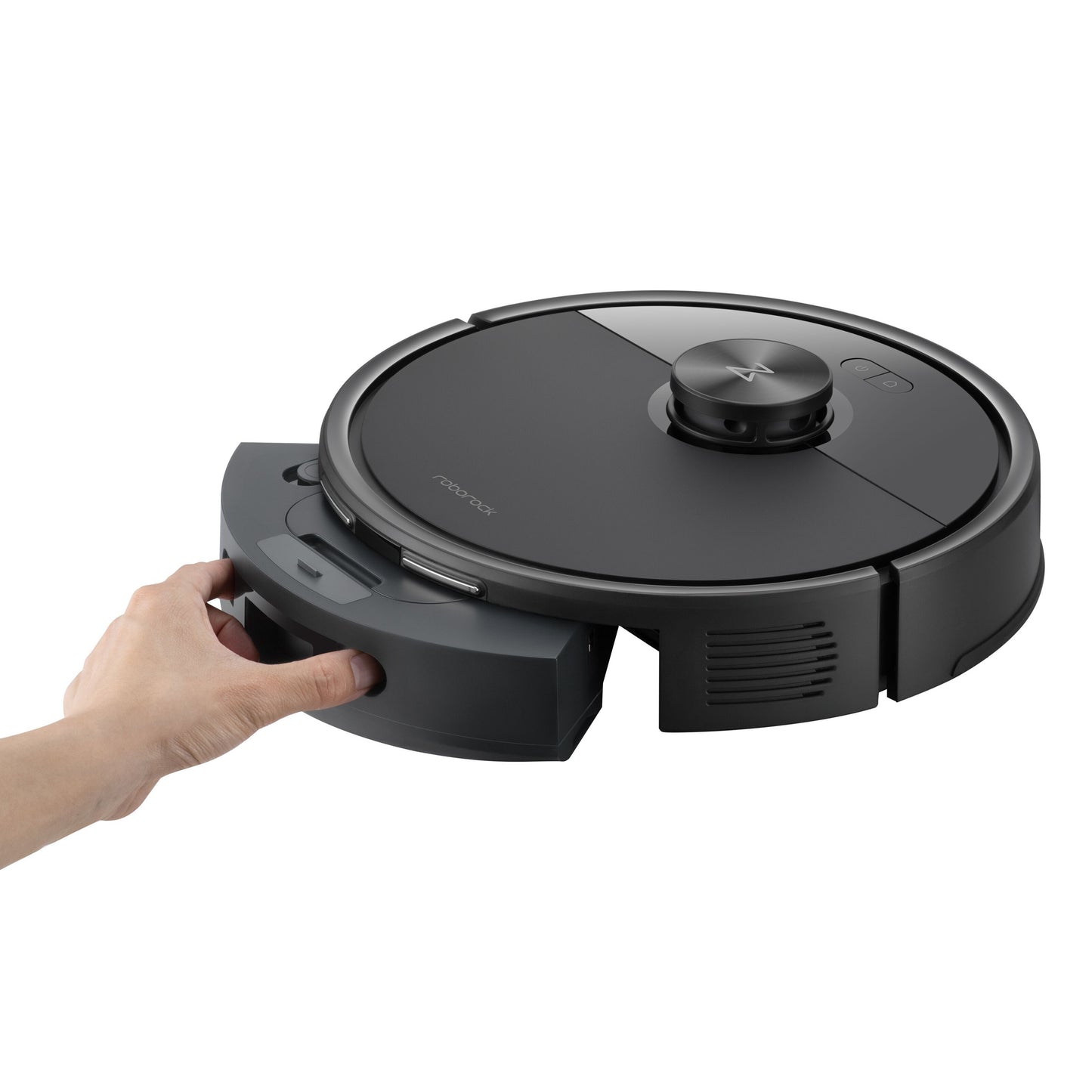 Roborock Q7 TF robotstøvsuger sort, rund model, 360° LiDAR-navigation, støvbeholder fjernes.