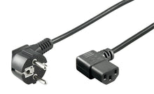 Apparatkabel C13, vinklet stik, sort, 2 m, europæisk Schuko i den ene ende og vinklet IEC C13 i den anden.