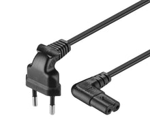 Apparatkabel C7, sort, 3 m med europæisk tobenet stik og vinkelret C7-stik.