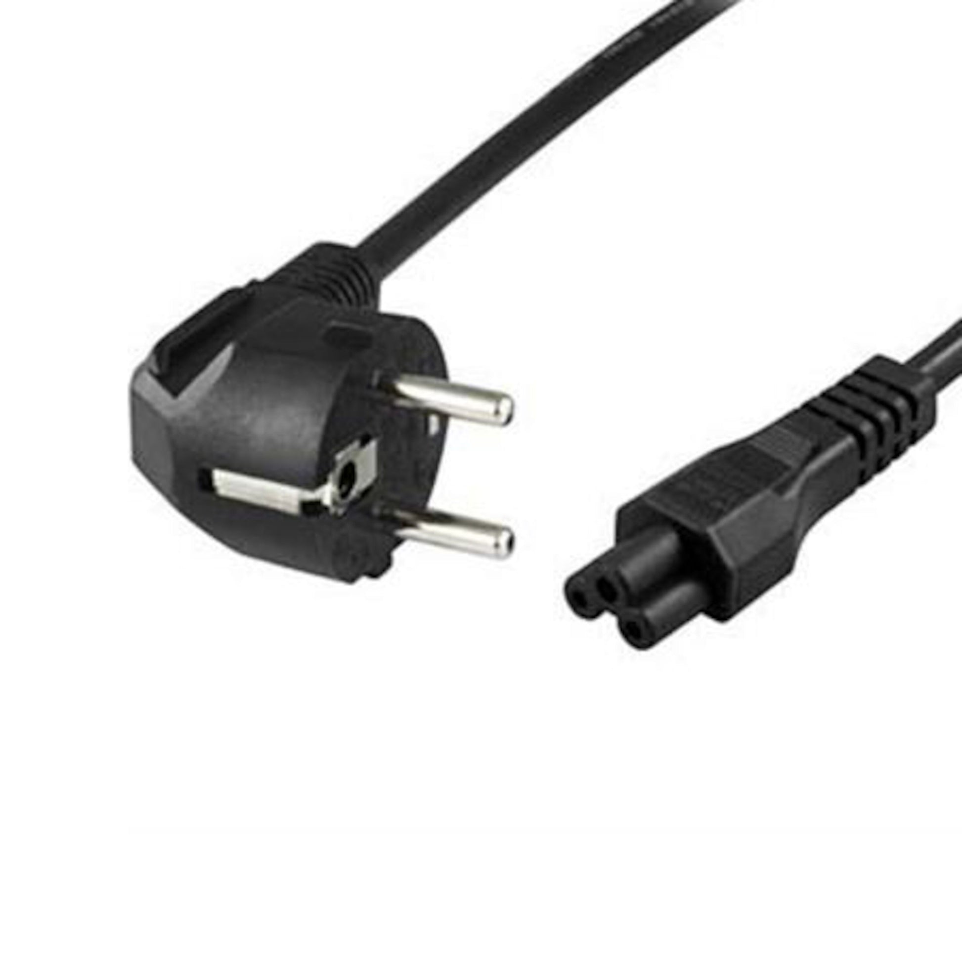 Luxorparts Apparatkabel C5 sort 3m med europæisk tobenet stik og tredelt kløverblad-stik til laptop og elektronik.