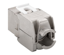 Luxorparts Keystone Cat. 6a FTP metal keystone jack, hvid plastklips, rundt RJ45 modulstik, værktøjsfri montering.