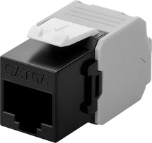 Luxorparts Keystone Cat. 6a UTP værktøjsfri sort keystone jack til Ethernet, værktøjsfri installation, låsetap, RJ45 port.