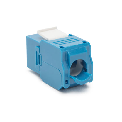 Luxorparts Keystone Cat. 6a UTP keystone jack blå med hvid clips, RJ45-stik.