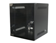 Deltaco 10" væghængt rackskab 6U sort metal, transparent frontdør, ventilationsriller i siderne, lås med nøgle.