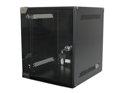 Deltaco 10" væghængt rackskab 6U sort metal, transparent frontdør, ventilationsriller i siderne, lås med nøgle.
