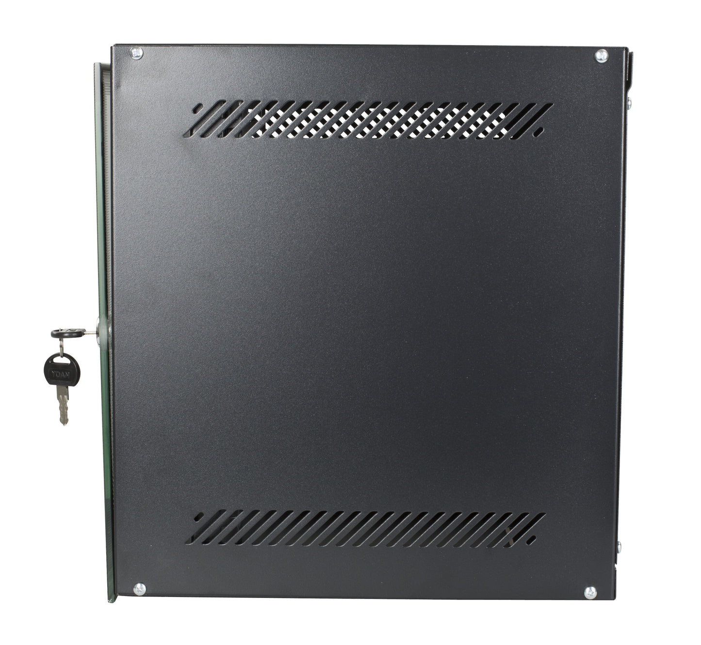 Deltaco 10" væghængt skab 6U sort med nøgle i venstre lås, ventilationsåbninger top/bund, mat finish.