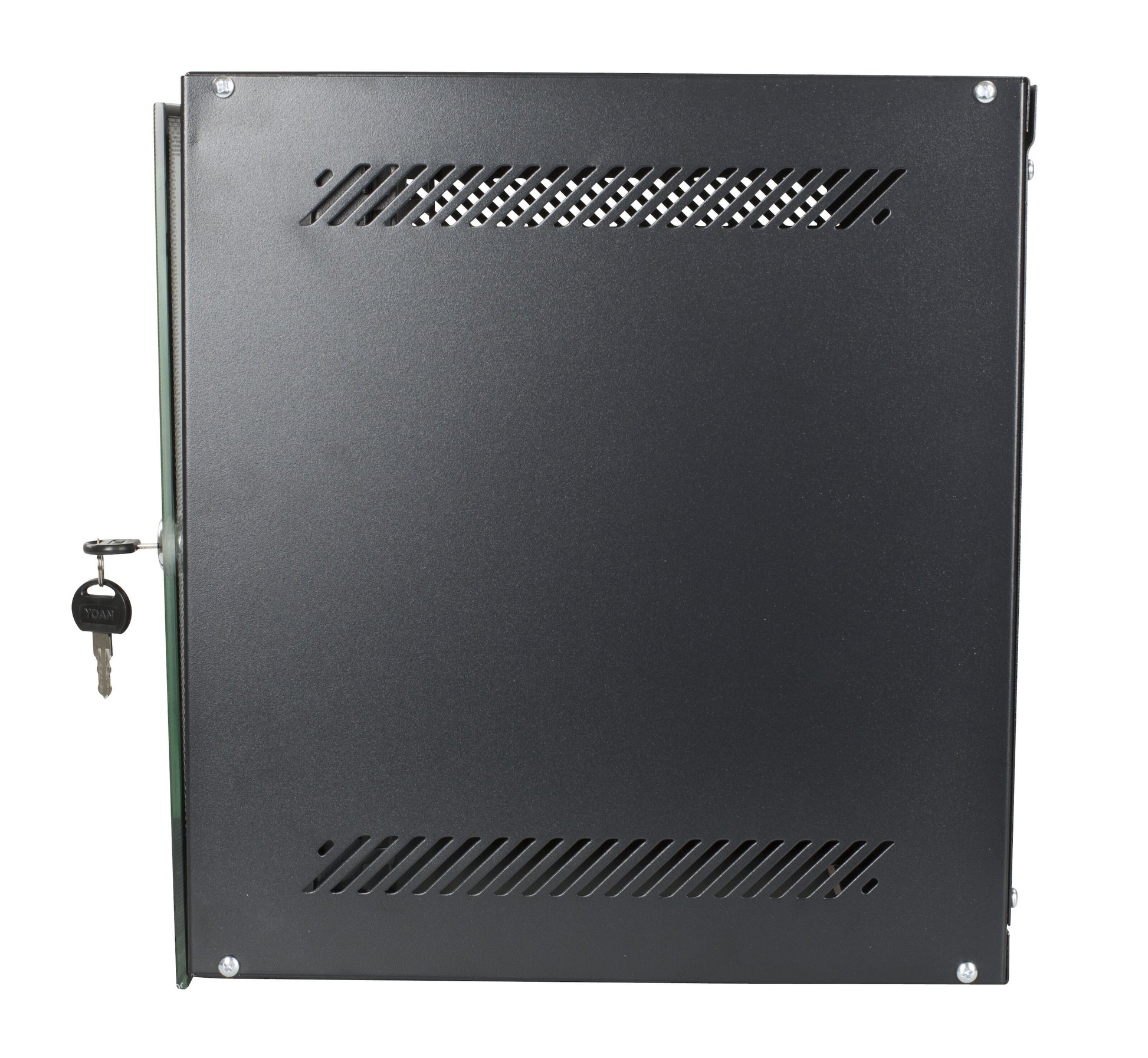 Deltaco 10" væghængt skab 6U sort med nøgle i venstre lås, ventilationsåbninger top/bund, mat finish.