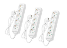 Luxorparts stikdåse 5-vejs 3-pak, 1 m, flere udtag og snoede ledninger, set diagonalt.