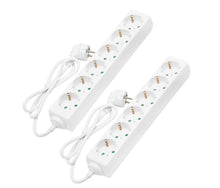 Luxorparts 6-vejs stikdåse, 2-pak, 1 m ledning, hvide stikdåser side om side.