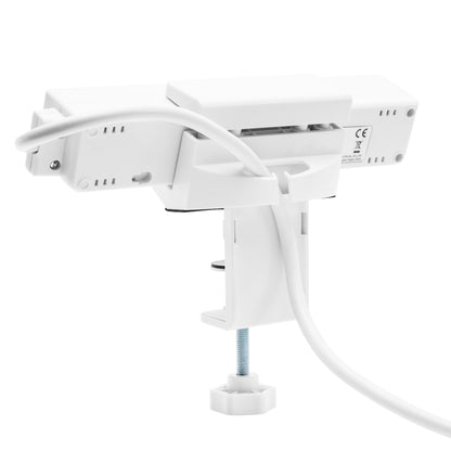 Luxorparts bordbeslag til stikkontakt, hvid, ventilationsslidser, strømkabel og skruer til montering på bord eller skrivebord.