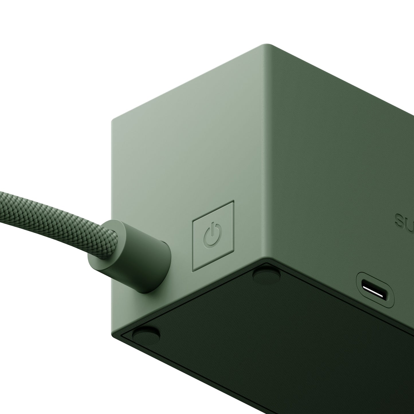 Sudio vægadapter GaN 30W grøn med tekstureret kabel, power-knap-symbol og USB-C port på mat grøn overflade.