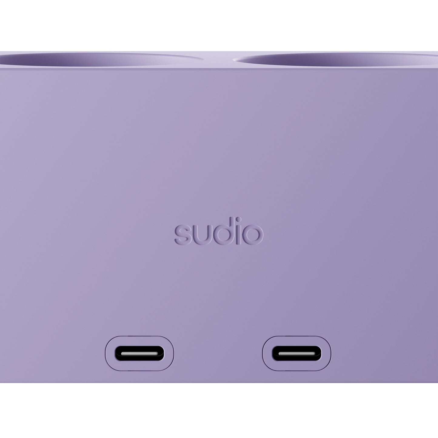 Sudio vægadapter GaN 30 W lilla med Sudio-logo og til USB-C port til 30 W opladning.