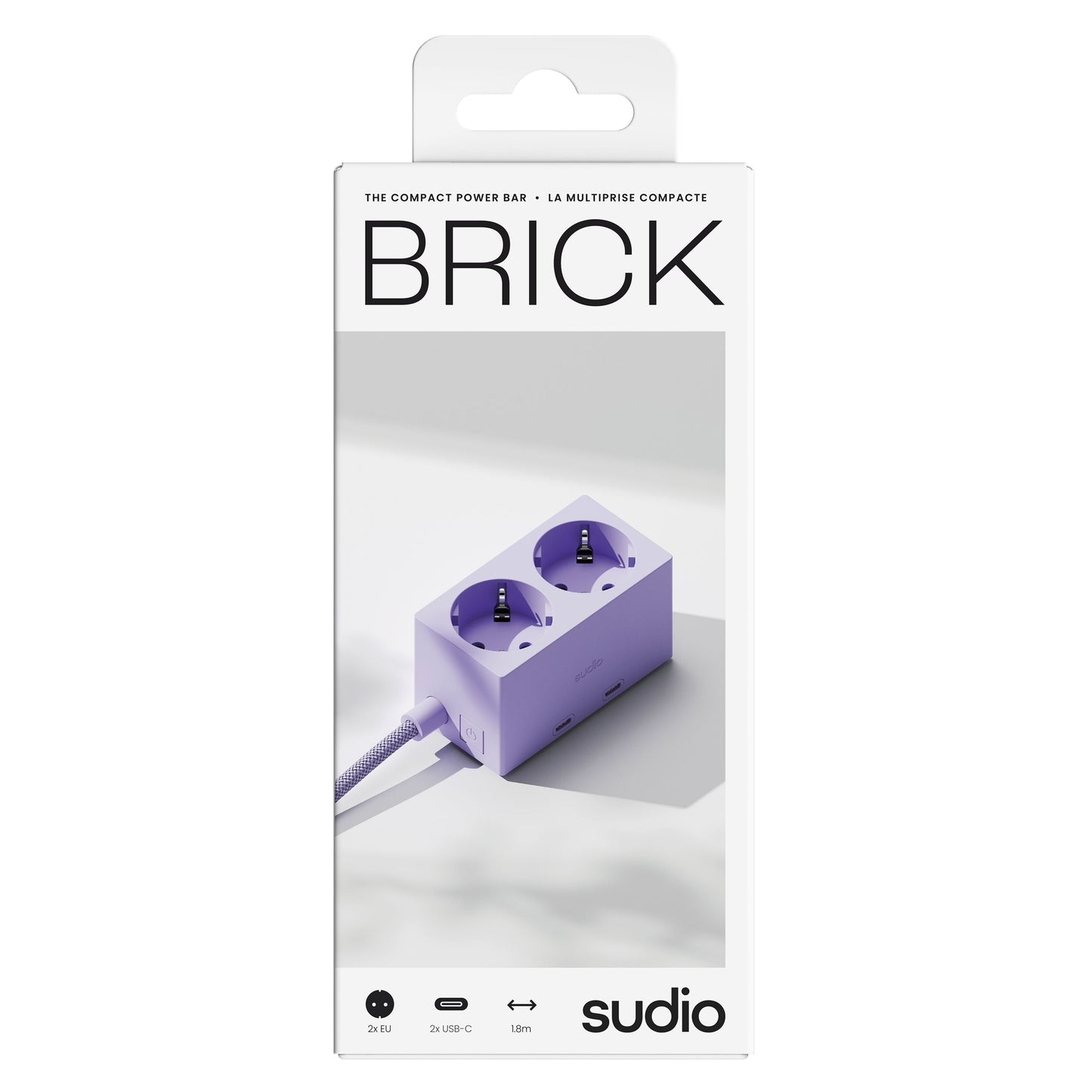 Sudio Vægadapter GaN 30 W lilla, lavendelfarvet stribe, til stikdåser, til USB-porte, flettet ledning.
