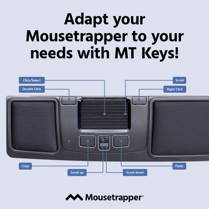 Mousetrapper Advance 2.0 ergonomisk mus med knapper til klik, dobbeltklik, scroll, højreklik, kopi og indsæt.