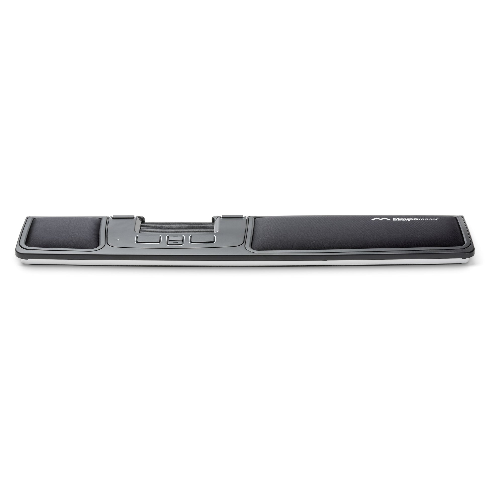 Mousetrapper Advance 2.0 ergonomisk mus, sort/grå, håndledsstøtte, flere knapper, central styrplade rullestang.