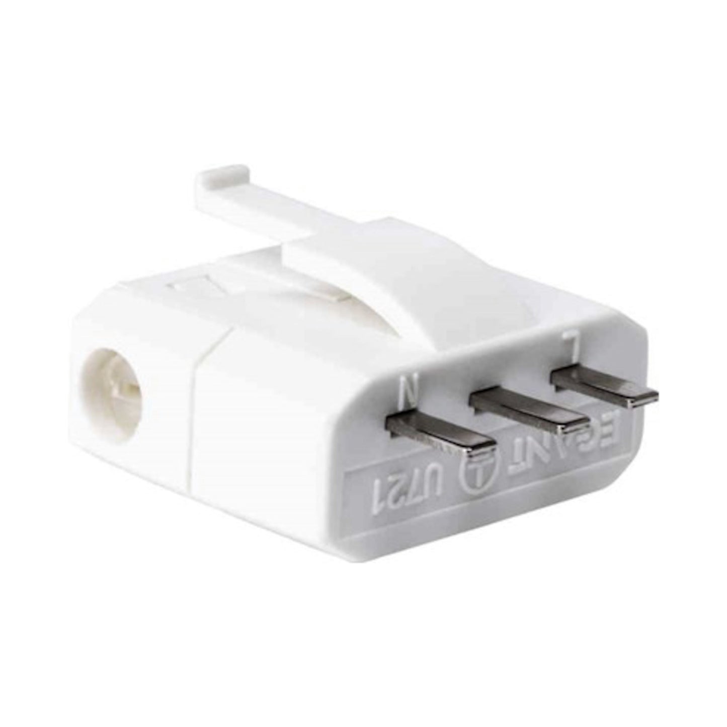 Lampestikprop DCL, rektangulær adapter med tre ben (L, N, symbol), afbryder og afrundede kanter til loftlamper.